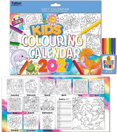 Kids Colouring 2027 Calendar With 6 Fibre Pens