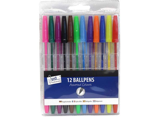 Just Stationery 12 Multicoloured Ballpoint Pens