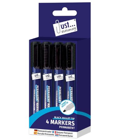 Just Stationery 4pk Black Bullet Tip Permanent Markers