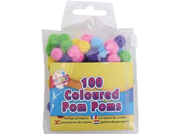 Art Box - 40 Coloured Pom Poms, 1cm, In Re-Sealable Pack