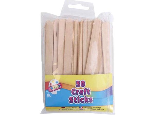 Art Box - 50 Wooden Lolly Craft Sticks, In Re-Sealable Pack