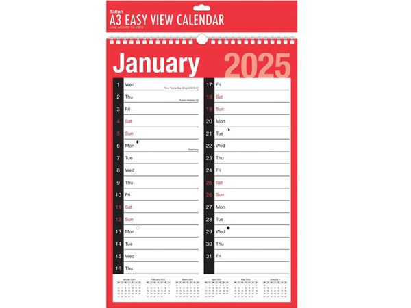 12x 2025  A3 Two Column Easy View Month To View Planner