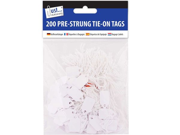 Just Stationery 200pk White Pre-Strung Luggage Tags 13x20mm | 4257