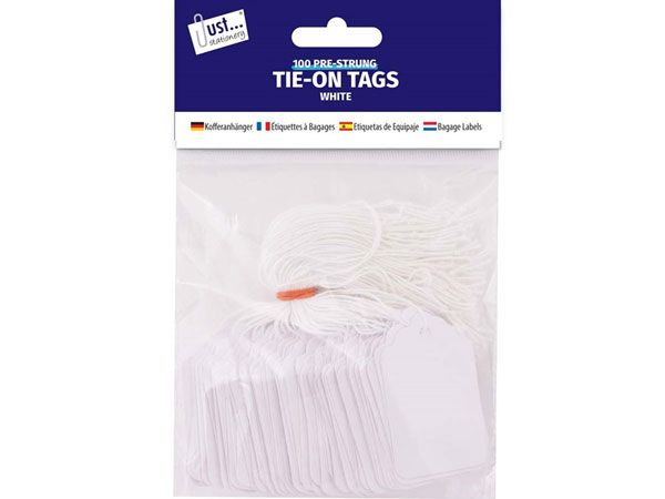 100pk Pre-Strung Tie On Tags | Wholesale Stationery