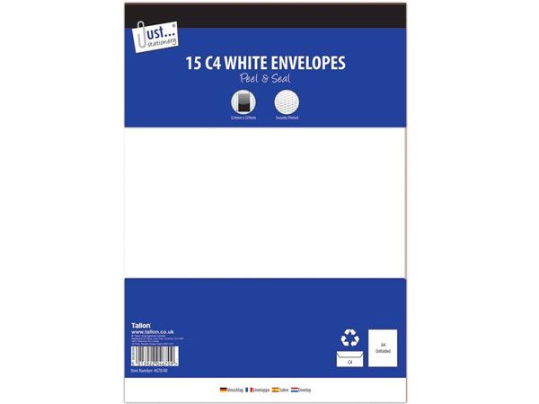 Just Stationery 15pk C4 White Peel And Seal Envelopes