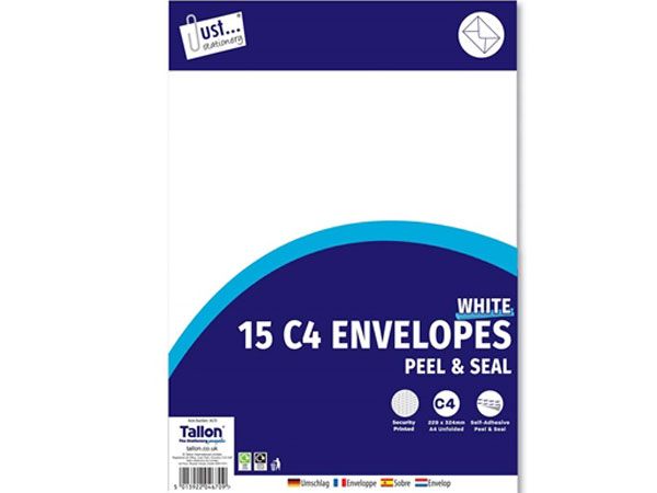 Just Stationery 15pk C4 White Peel And Seal Envelopes