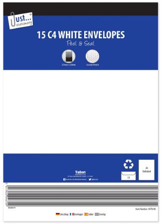 Just Stationery 15pk C4 White Peel And Seal Envelopes