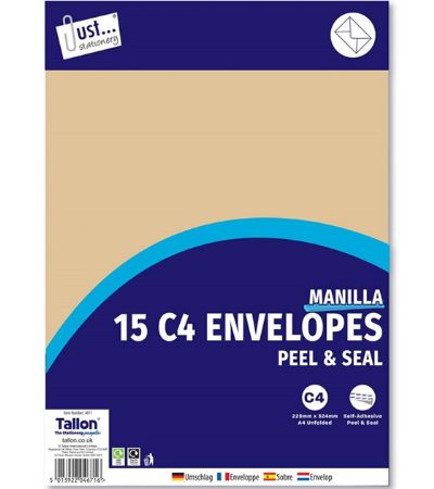 Just Stationery 15pk C4 Manila Peel And Seal Envelopes
