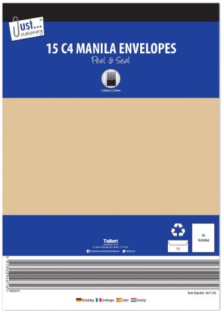 Just Stationery 15pk C4 Manila Peel And Seal Envelopes