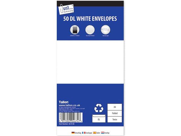 Just Stationery 50pk DL White Peel And Seal Envelopes