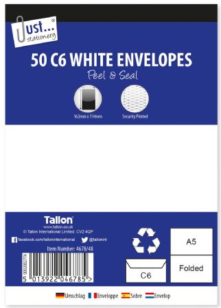 Just Stationery 50pk C6 White Peel And Seal Envelopes
