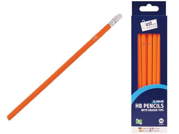 Just Stationery 15pk HB Yellow Rubber Tipped Pencils
