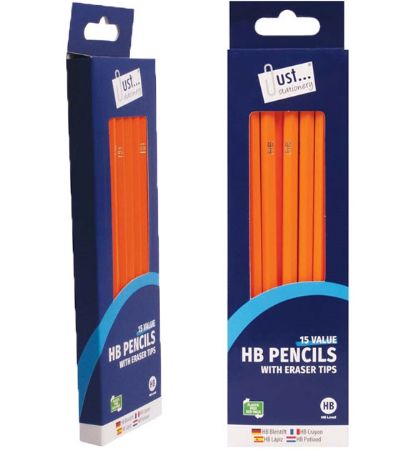 Just Stationery 15pk HB Yellow Rubber Tipped Pencils