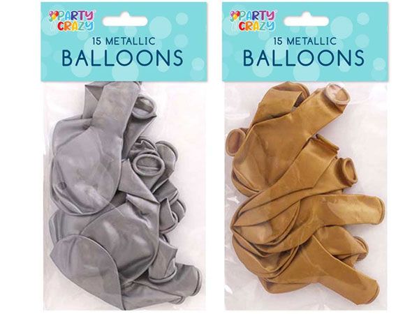 12x Party Crazy 15pk Metallic Balloons | 5702