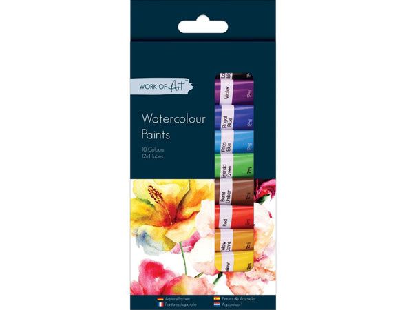 Work Of Art - 10 Colour Watercolour Paints, Large 12ml Tubes | 6744