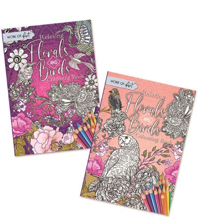 12 x Work Of Art Colour A4 Therapy Colouring Book... Florals And Birds