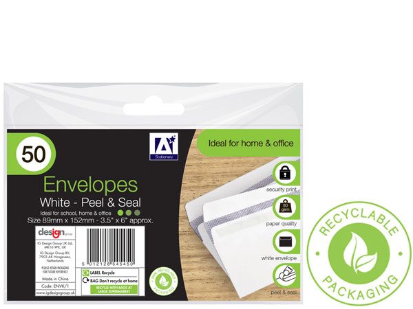 A* Stationery 50 White Envelopes Peel and Seal, 3.5inch x 6inch