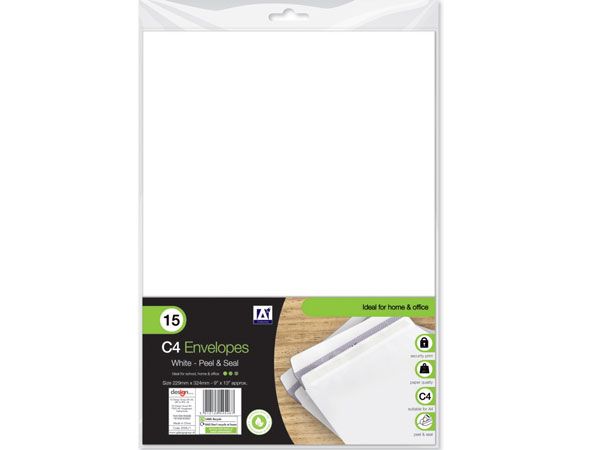 A* Stationery 15pk C4 White Envelopes Peel and Seal