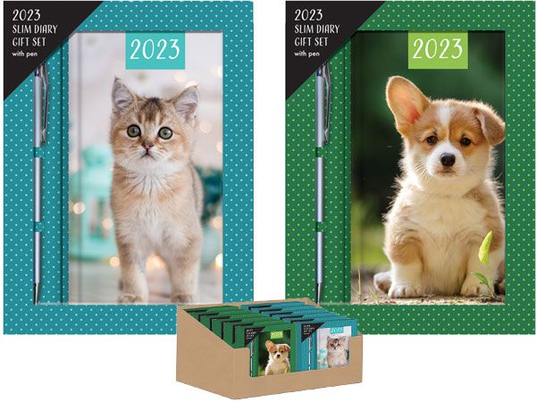 2023 Slim Diary Gift Set, With Pen, Cat and Dog Assorted, Picked At Random