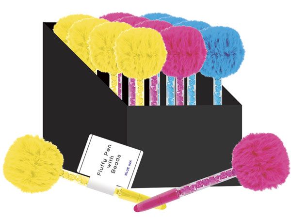 Brights 12x Fluffy Pens With Beads In Counter Display