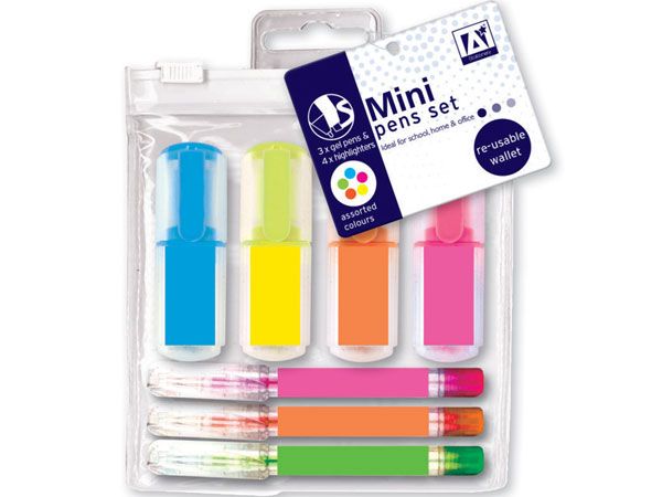 A* Stationery 7pce Mini Pen and Highlighter Set