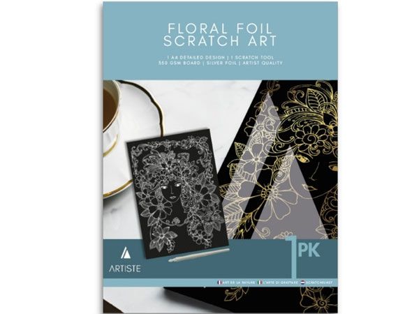 Artiste A4 Advanced Scratch Art - Floral Silver Foil