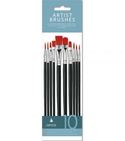 Artiste 10 Pack Assorted Artist Paint Brush Set | P1620