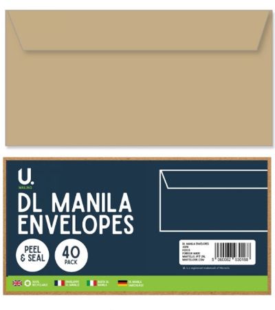U.Mailing 40pk DL Manilla Peel And Seal Envelopes