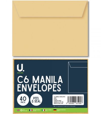 U.Mailing 40pk C6 Manilla Peel And Seal Envelopes