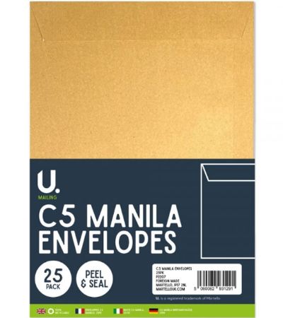 U.Mailing 25pk C5 Manilla Peel And Seal Envelopes