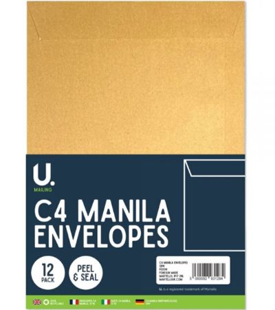 U.Mailing 12pk C4 Manilla Peel And Seal Envelopes