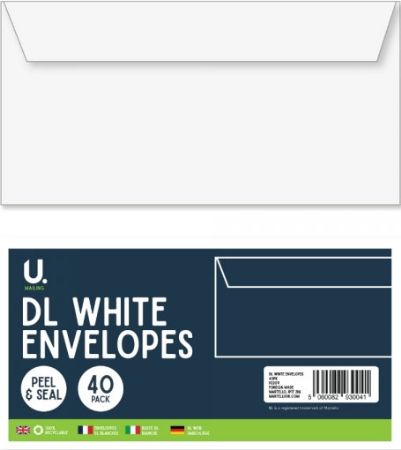 U.Mailing 40pk DL White Peel And Seal Envelopes