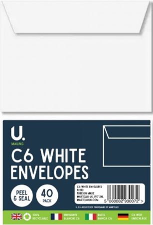 U.Mailing 40pk C6 White Peel And Seal Envelopes