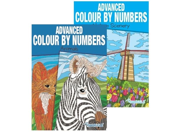 6x Squiggle Advanced Relaxing Colouring Book - Animal & Nature Designs
