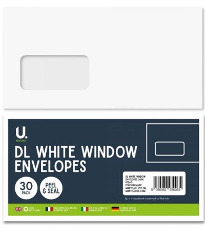U.Mailing 30pk DL White Window Peel And Seal Envelopes