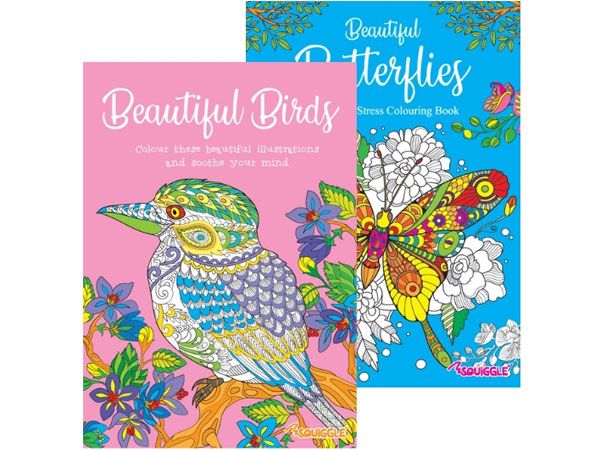 6x Squiggle Advanced Relaxing Colouring Book - Beautiful Butterflies And Birds