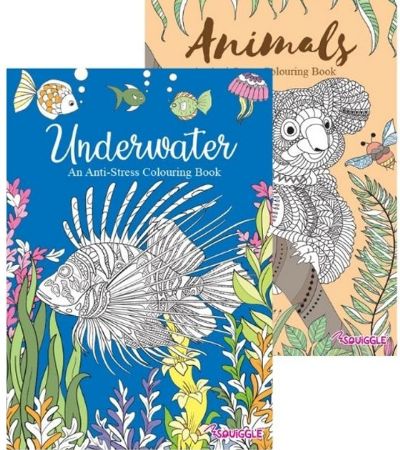 6x Squiggle Advanced Relaxing Colouring Book - Animals And Underwater