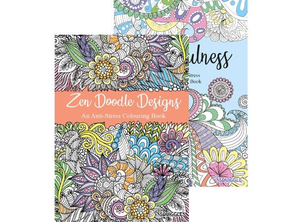 6x Squiggle Advanced Relaxing Colouring Book - Zen Doodle And Minfulness