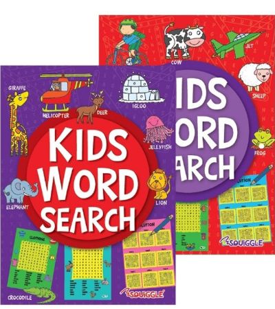 6x Squiggle - Kids Word Search Puzzle Book, 2 Designs