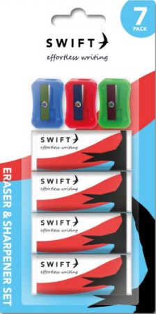 Swift 7 Piece Eraser And Sharpener Set | P3075