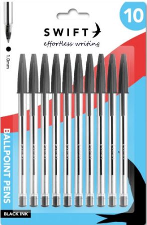 Swift 10 Pack Ballpoint Pen, Black Ink | P3098