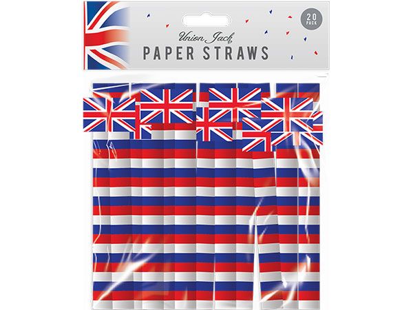 Union Jack Print 20pk Paper Drinking Straws | PAR5017