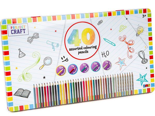 Project Craft 40 Assorted Artist Colouring Pencils In Metal Case