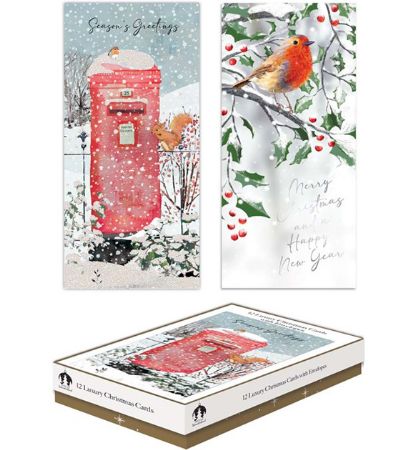 Festive Wonderland 12 Luxury Christmas Cards - Postbox/Robin Designs | X9027A