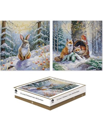 Festive Wonderland 12 Luxury Christmas Cards - Woodland Animals | X9039A
