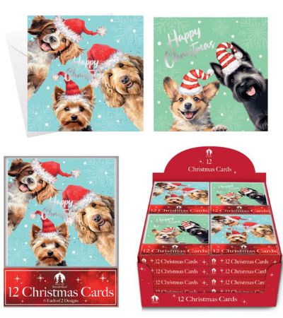 Festive Wonderland 12pk Square Christmas Cards - Cheeky Dogs Design