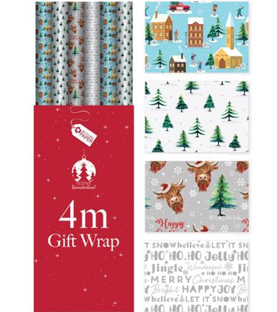 36 Rolls Festive Country Woodland 4m Gift Wrap In Floor Display