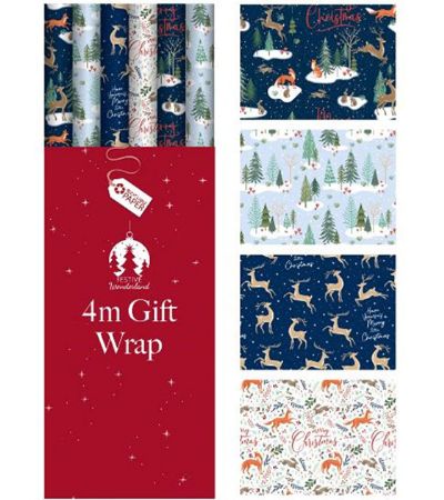 36 Rolls Festive Country Woodland 4m Gift Wrap In Floor Display | X9155A