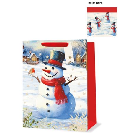 6x Extra Large Christmas Gift Bag with Inside Print - Snowman Design