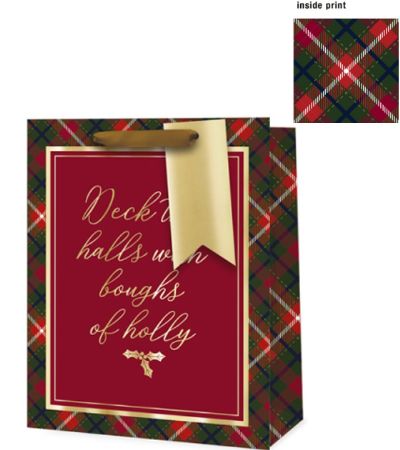 6x Large Christmas Gift Bag with Inside Print - Tartan Text Design